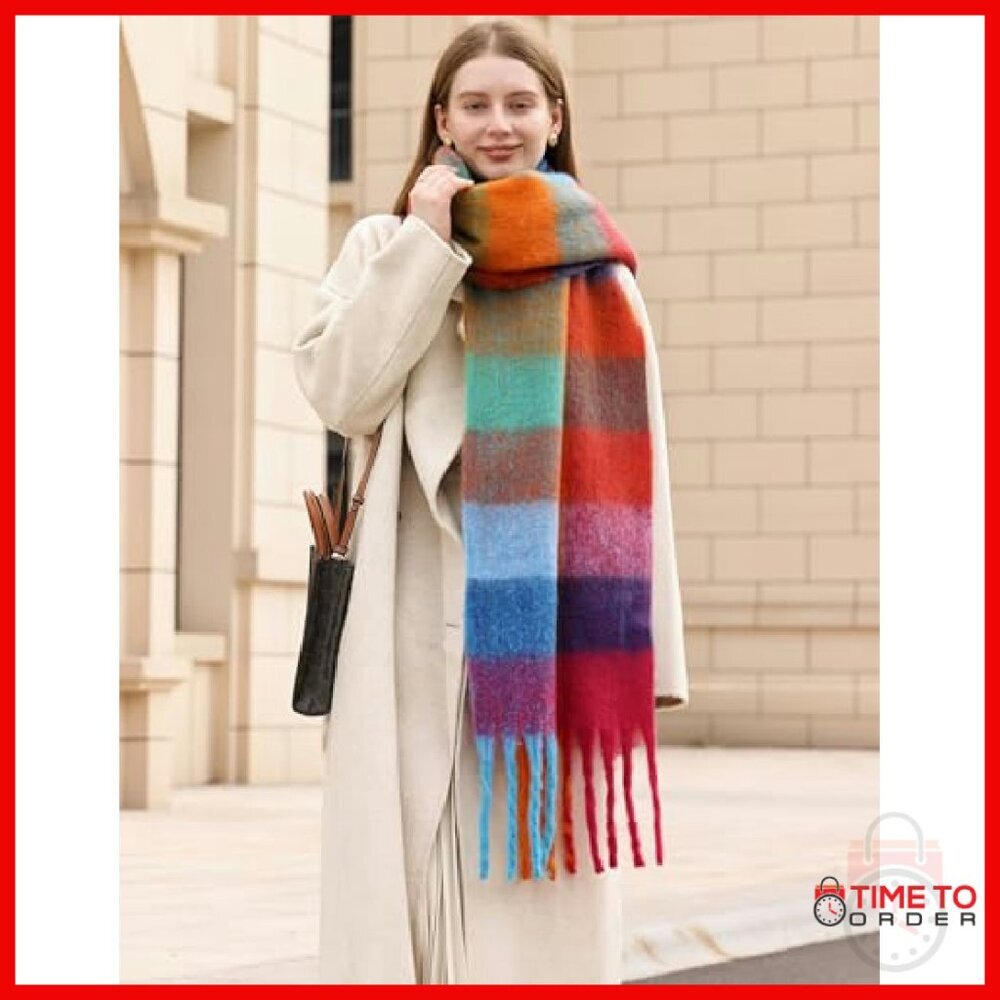 Extra Large Thick Winter Scarf Shawl Blanket Wrap Soft Warm Plaid - Picture 7 of 8